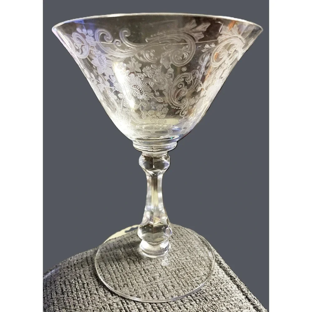 4 Cambridge‎ Chantilly Etch Crystal Champagne / High Dessert 3775 Stem Vintage
